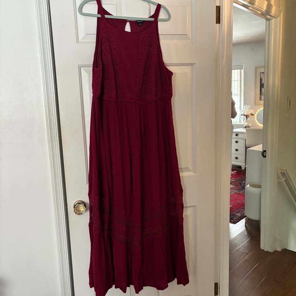 Torrid Burgundy Lace Maxi Dress Size 3 (3X) Wine Red Formal Evening Boho - Picture 3 of 15